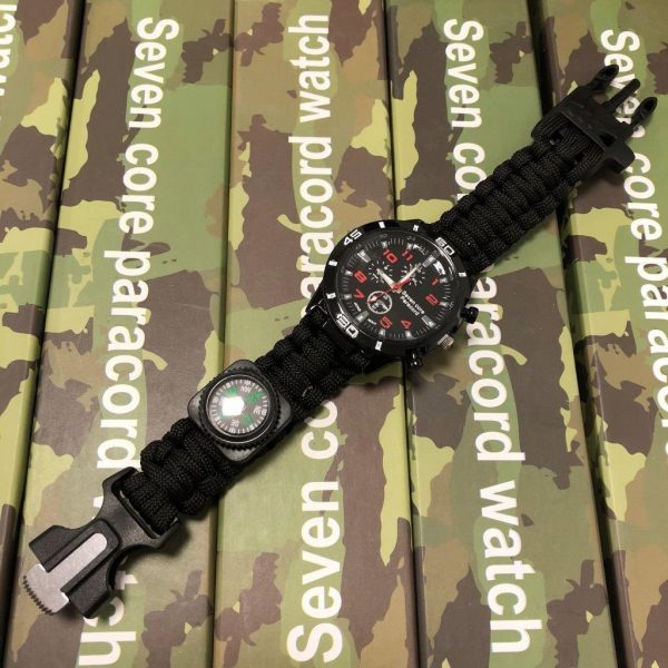 Seven Cord Paracord - överlevnadsklocka 6 delar - Svart