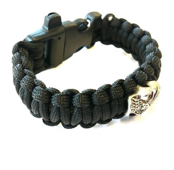 Cool Skull Whistle Paracord Bracelet - Black