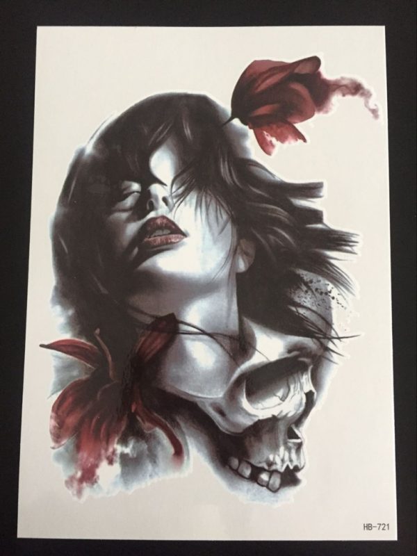 Tillfällig Tatuering 21 x 15cm -Woman & Skull