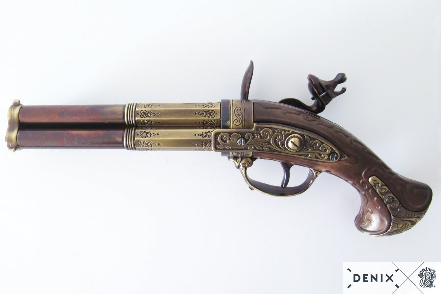 REPLICA OF REVOLVING 3 BARREL FLINTLOCK PISTOL, FRANCE 18TH. C