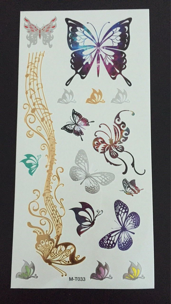 Tillfällig Tatuering 19 x 9cm - Metallfärg - fjärilar