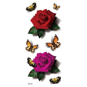 Tillfällig Tatuering 19 x 9cm - Rosor / fjärilar