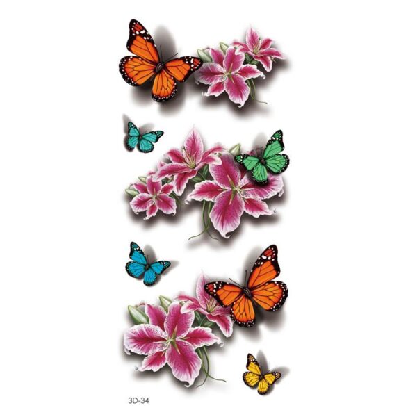 Temporäres Tattoo 19 x 9 cm - Schmetterlinge / Blumen