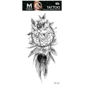 Tillfällig Tatuering 19 x 9cm - Drömfångare m ros & kristallkula