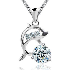 Silverfärgat delfin halsband med kedja och strass