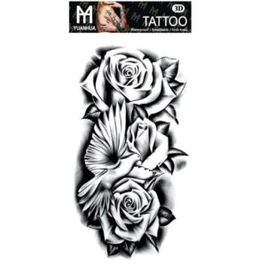 Temporäres Tattoo 19 x 9 cm – 3 Rosen mit Taube