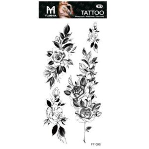 Tatouage Temporaire 19 x 9cm - 4 brins de fleurs, noir et blanc