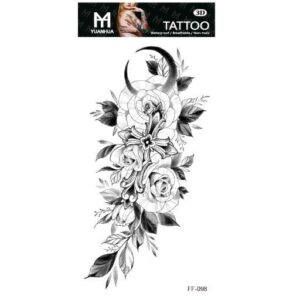 Temporäres Tattoo 19 x 9 cm – Blumenstrauß mit Kreuz und Mond