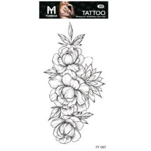 Temporary Tattoo 19 x 9cm - 3 flowers & star, black and white