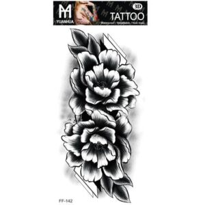 Temporäres Tattoo 19 x 9 cm – 2 dunkle große Blumen