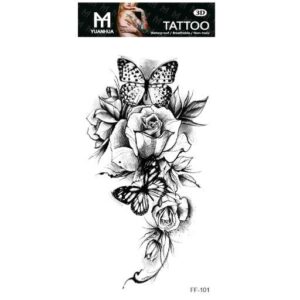 Temporäres Tattoo 19 x 9 cm – Blumenstrauch mit Schmetterlingen